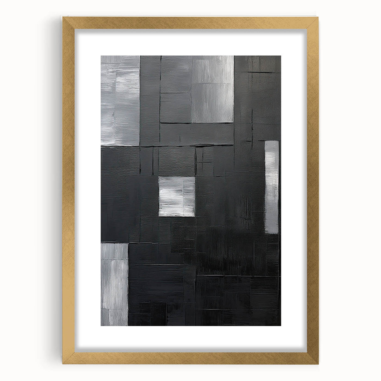 Abstract minimalist wall art framed in gold with a mat, showcasing an elegant design that enhances modern decor. Ideal for stylish home or office interiors.