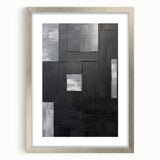 Abstract minimalist wall art framed in silver, featuring a sleek design with a white mat. Ideal for contemporary decor, enhancing modern living spaces.