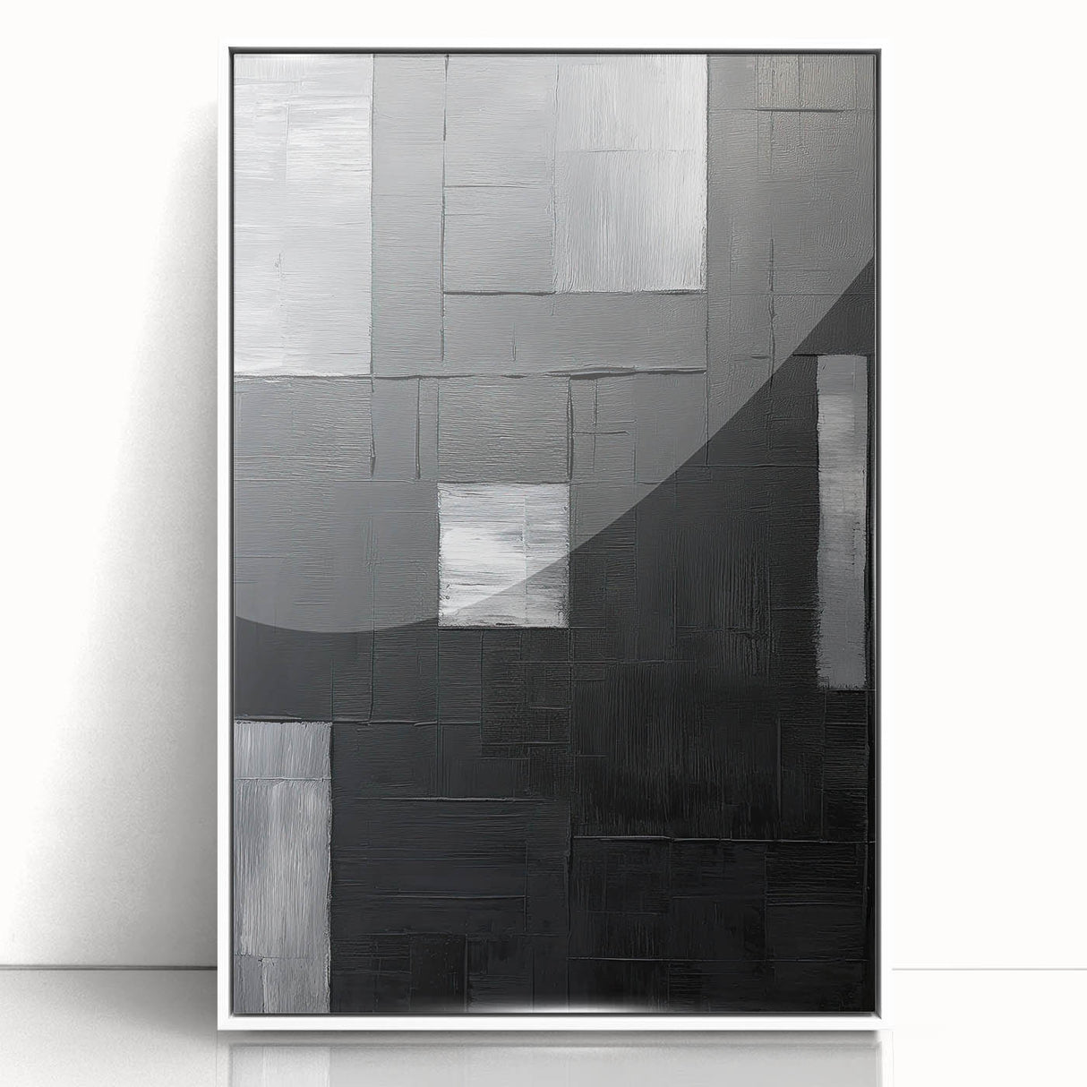 Abstract minimalist wall art framed in acrylic, showcasing a sleek white design with geometric patterns, perfect for modern home decor. Ideal for enhancing contemporary living spaces.