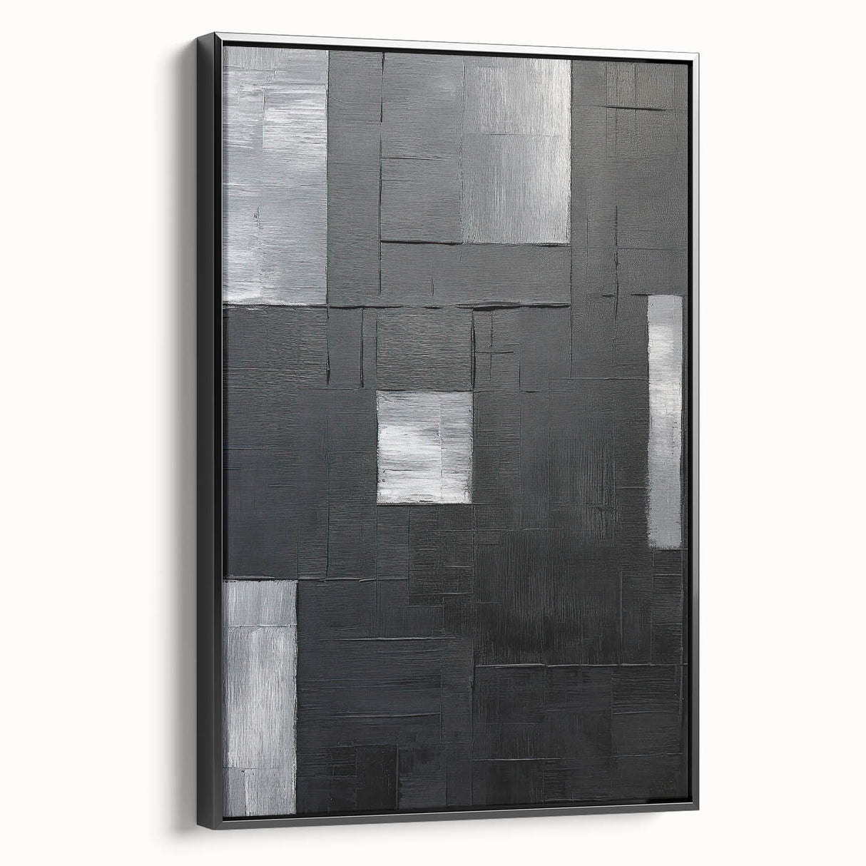 Framed black abstract minimalist wall art on a canvas, showcasing sleek lines and modern design, ideal for contemporary home decor and artistic expression.