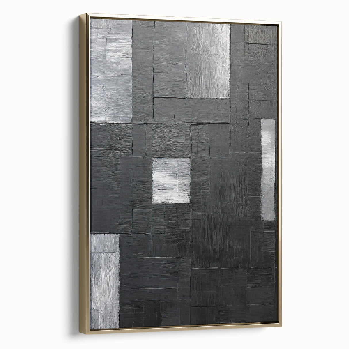 Framed minimalist wall art featuring an abstract design with gold accents, showcased in a modern setting, perfect for contemporary home decor.