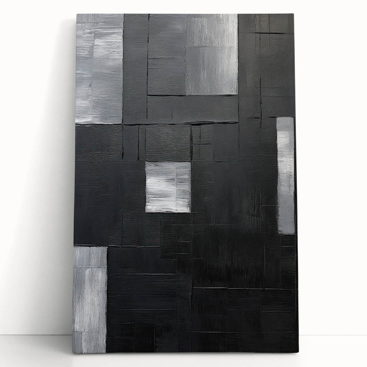 Abstract minimalist wall art featuring soft pastel colors on stretched canvas, elegantly leaning against a neutral wall, enhancing modern decor aesthetics.