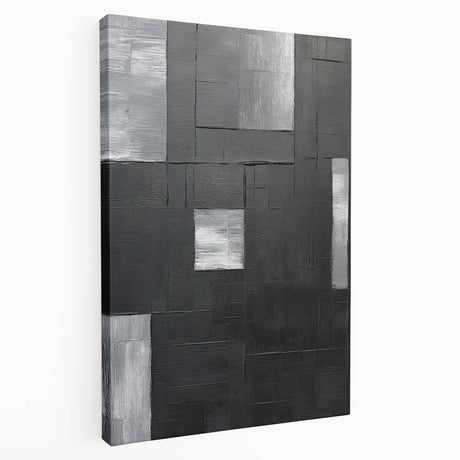 Abstract minimalist wall art on stretched canvas showcasing soft pastel colors and geometric shapes, perfect for modern home decor, side view highlighting depth.