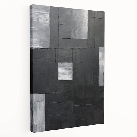 Abstract minimalist wall art on stretched canvas showcasing soft pastel colors and geometric shapes, perfect for modern home decor, side view highlighting depth.