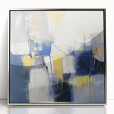 Colorful Abstract Wall Art – Navy, Yellow & White Geometric Canvas