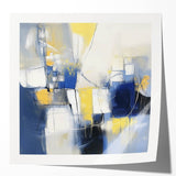 Colorful Abstract Wall Art – Navy, Yellow & White Geometric Canvas