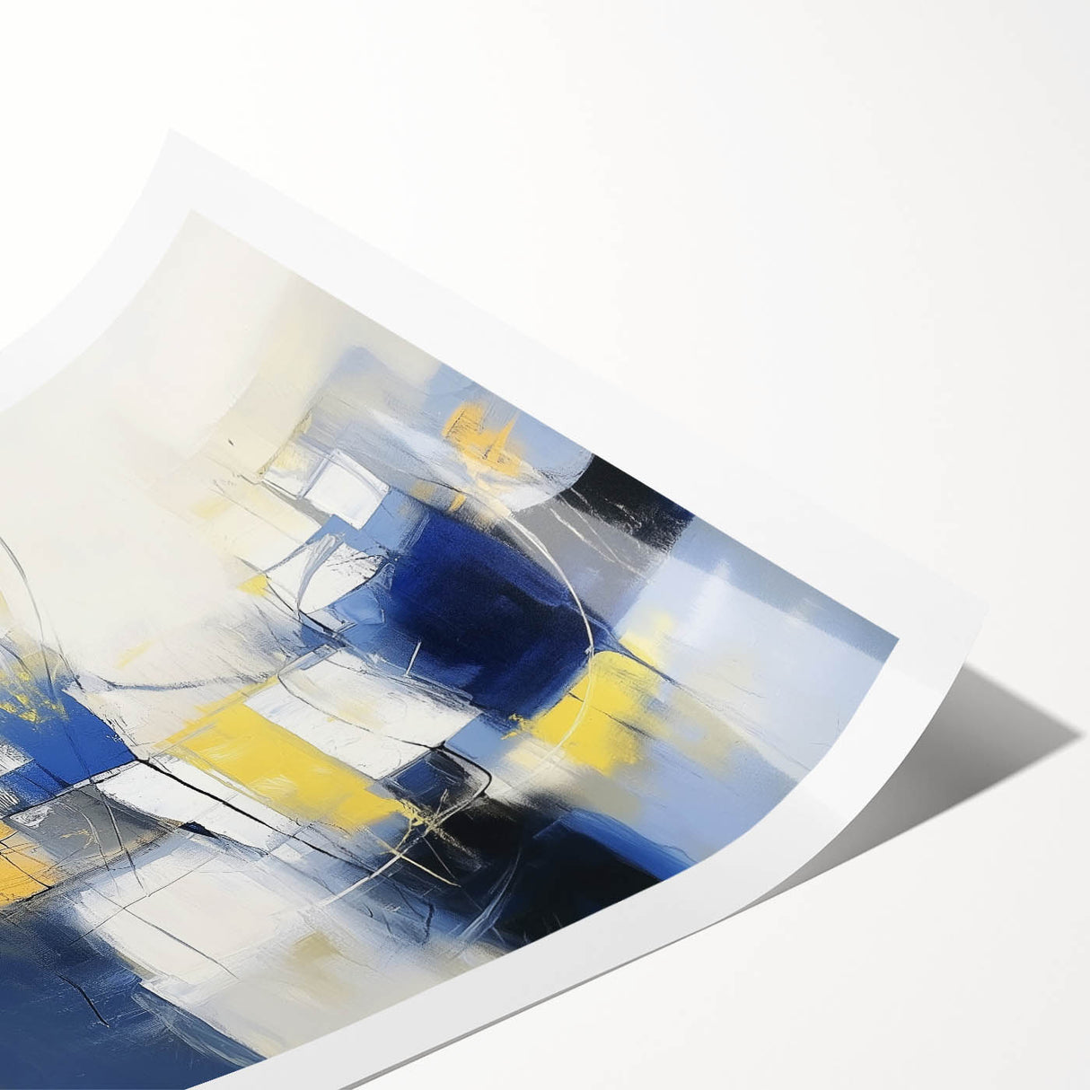 Colorful Abstract Wall Art – Navy, Yellow & White Geometric Canvas