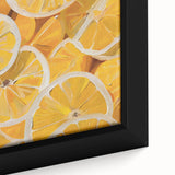 Extra large black wall art on canvas featuring a close-up of colorful, textured fruits, ideal for living room decor.