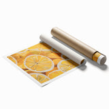 Extra large rolled print featuring an array of colorful fruits, ideal for classy bathroom or large living room wall art.