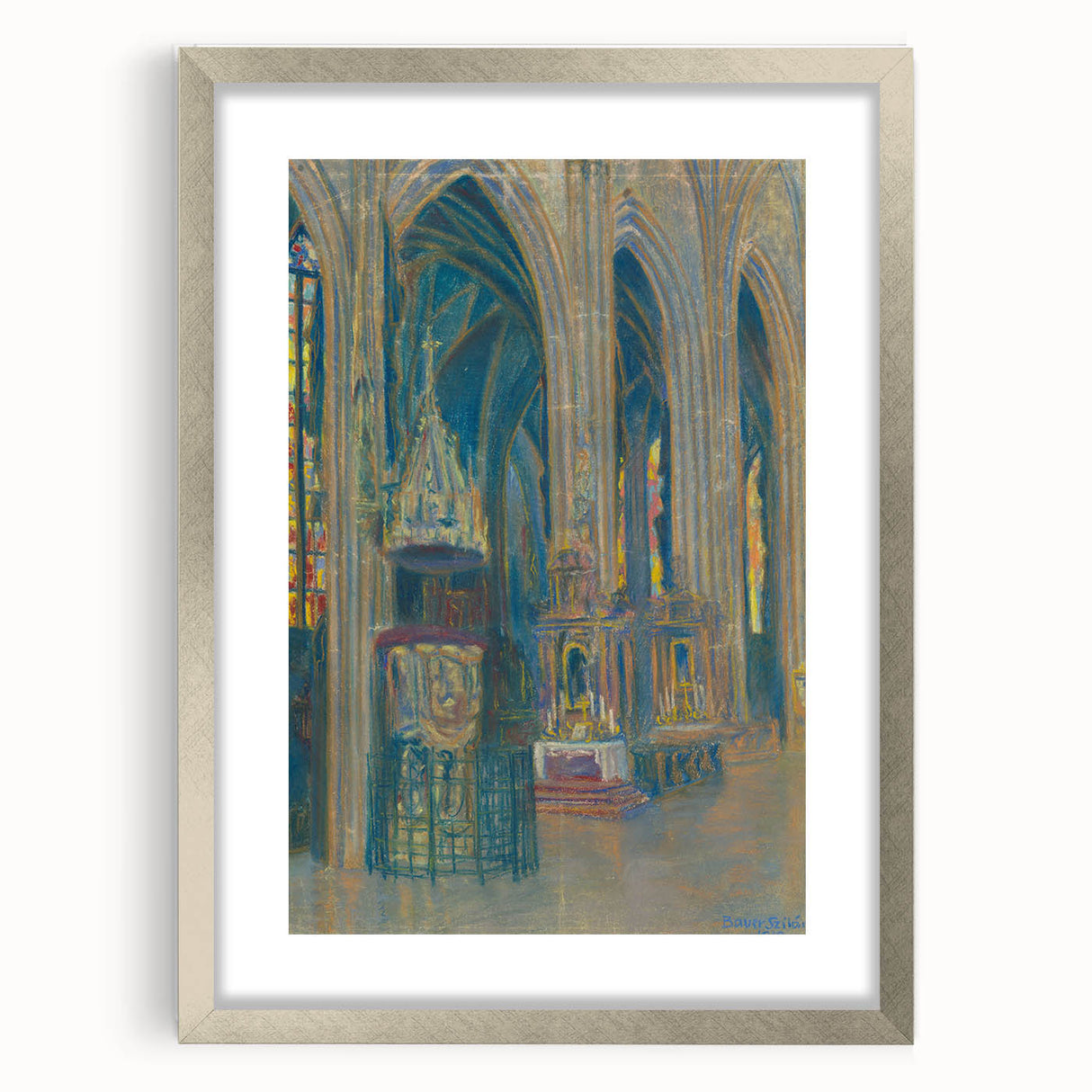 Gothic Realism Art Print of Košice Cathedral Interior with Stained Glass