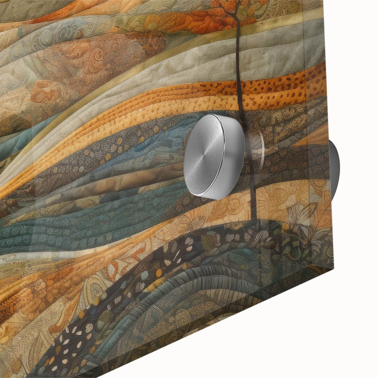 Large abstract wall art featuring swirling autumnal hues on acrylic glass, ideal for bedroom or dining room decor.