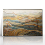 Art deco poster featuring a stylized autumn tree in orange and red shades on a white acrylic framed print.