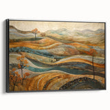 Black and white landscape art painting of trees in autumn, framed canvas, ideal for bedroom decor.