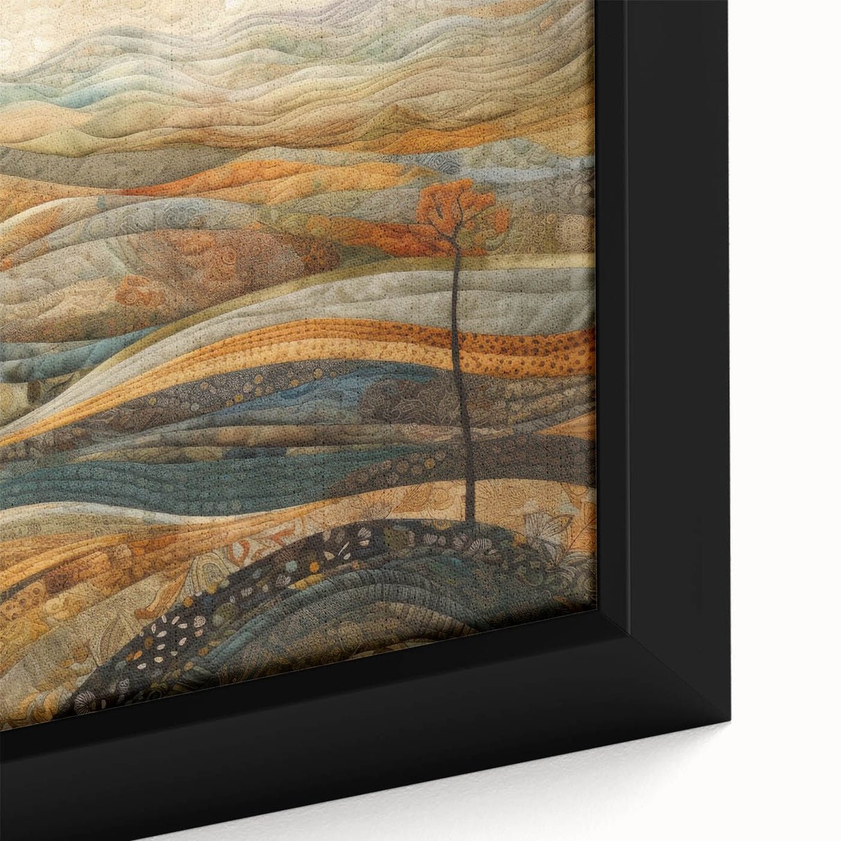 Extra large framed canvas featuring textured, colorful art of a fall scene, ideal for living room decor.