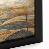 Extra large framed canvas featuring textured, colorful art of a fall scene, ideal for living room decor.