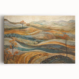 Large black and white abstract depiction of autumn trees on stretched canvas, suitable for kitchen wall art.