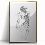 Framed abstract figurative art piece with a gold-accented design, showcasing vibrant colors and dynamic shapes, perfect for modern home decor.