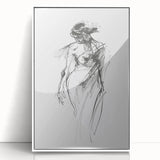 Abstract figurative artwork displayed in a sleek white frame, showcasing vibrant colors and dynamic shapes, perfect for modern home decor or office aesthetics.