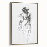 Framed abstract figurative canvas art in gold tones, showcasing unique shapes and textures, ideal for modern home decor, displayed from a side view.