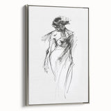Abstract figurative framed canvas artwork showcasing a silver frame, highlighting modern artistic elements and vibrant colors, ideal for contemporary home decor.