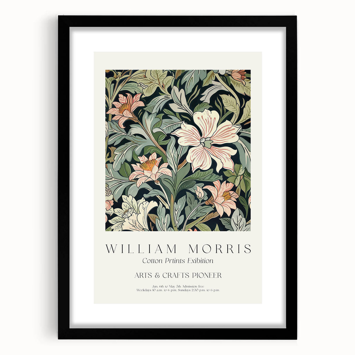 Abstract floral design framed in matte black, showcasing vibrant colors and intricate details, perfect for modern decor or as a statement piece.