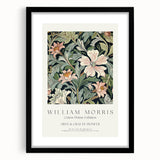 Abstract floral design framed in matte black, showcasing vibrant colors and intricate details, perfect for modern decor or as a statement piece.
