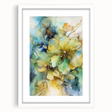Abstract floral artwork framed in a white mat, showcasing vibrant colors and intricate designs, perfect for modern home decor. Ideal for adding a touch of elegance and creativity to any space.