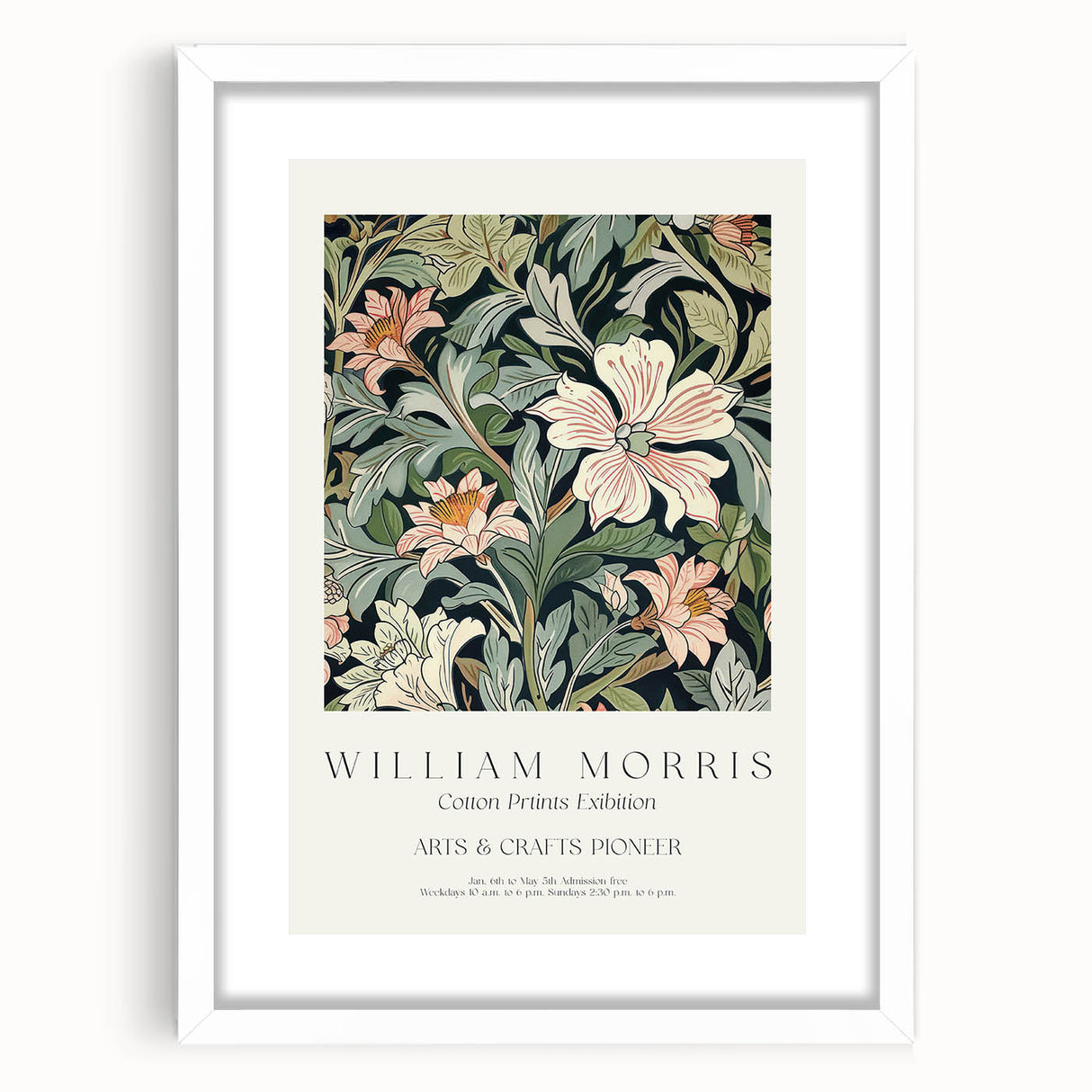 Abstract floral design framed in white matting, showcasing vibrant colors and intricate patterns, ideal for modern home decor or artistic display.