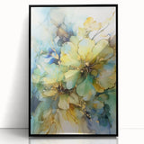 Abstract floral design in a framed black acrylic display, showcasing vibrant colors and intricate patterns, ideal for modern home decor or art enthusiasts. Perfect for adding elegance to any room.