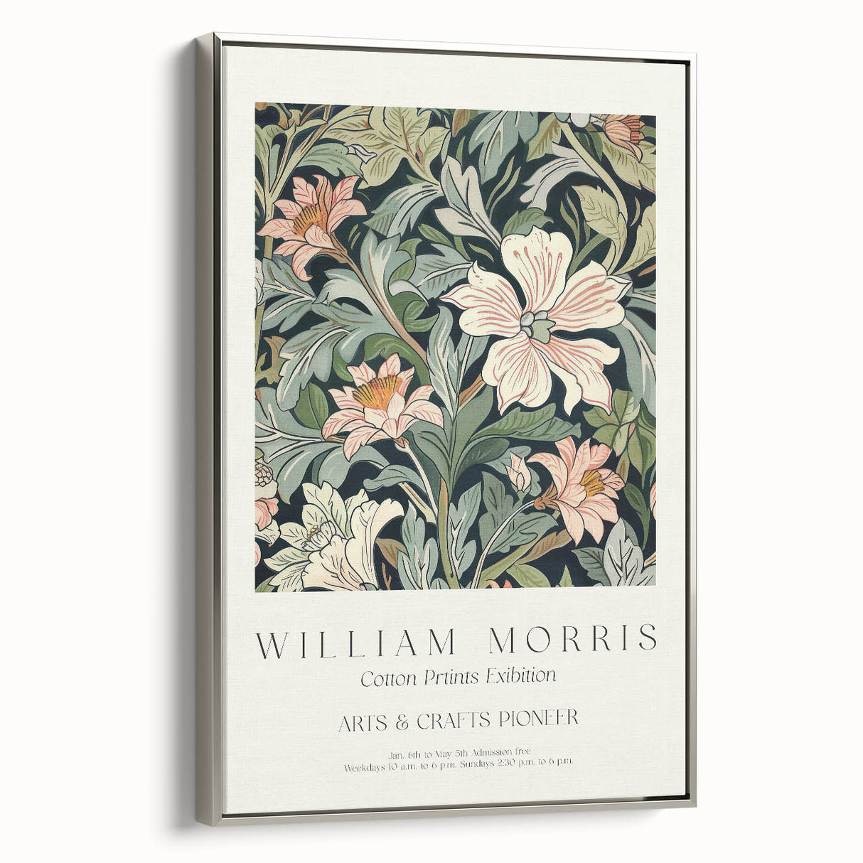 Framed canvas artwork showcasing abstract floral designs in vibrant colors, elegantly bordered with a silver frame, perfect for modern home decor.