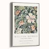 Framed canvas artwork showcasing abstract floral designs in vibrant colors, elegantly bordered with a silver frame, perfect for modern home decor.