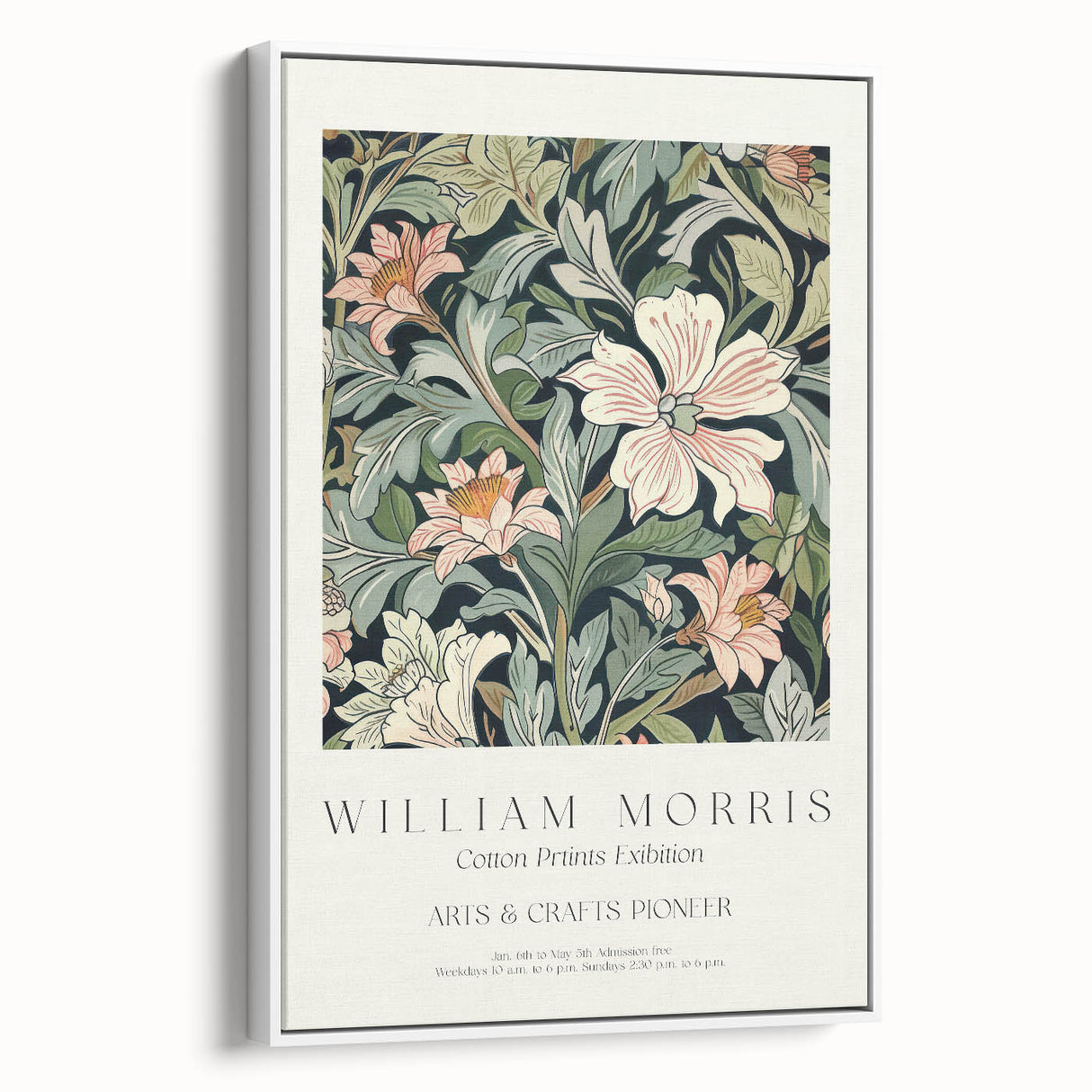 Framed canvas artwork displaying an abstract floral design in soft pastel colors, featuring delicate brush strokes and a sleek white frame, perfect for modern decor.