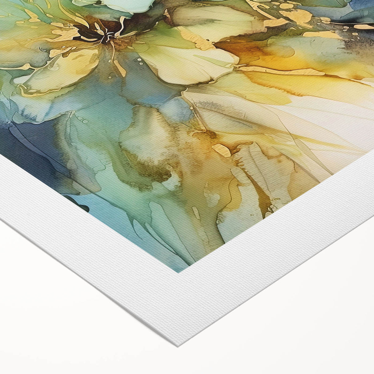 Abstract floral artwork on rolled canvas showcasing vibrant colors like deep blues and soft pinks, designed for modern home decor, packaged securely in a tube.