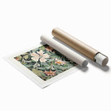 Abstract floral design rolled print featuring vibrant colors and intricate details, showcasing a modern artistic style, packaged securely in a protective tube.