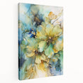 Abstract floral stretched canvas artwork showcasing vibrant colors and intricate details, displayed in a side view to highlight its textured surface and depth. Ideal for modern home decor, this piece adds a touch of elegance and creativity to any space.