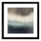 Abstract landscape artwork framed in black, showcasing vibrant colors and dynamic shapes, ideal for modern decor. Perfect for enhancing living spaces or offices.