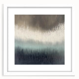 Abstract landscape artwork framed in white with a mat, showcasing vibrant colors and flowing lines, perfect for modern home decor. Ideal for enhancing interior spaces with an artistic touch.