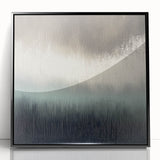 Framed abstract landscape artwork in black acrylic, showcasing a modern design with vibrant colors and fluid shapes, ideal for contemporary home decor.