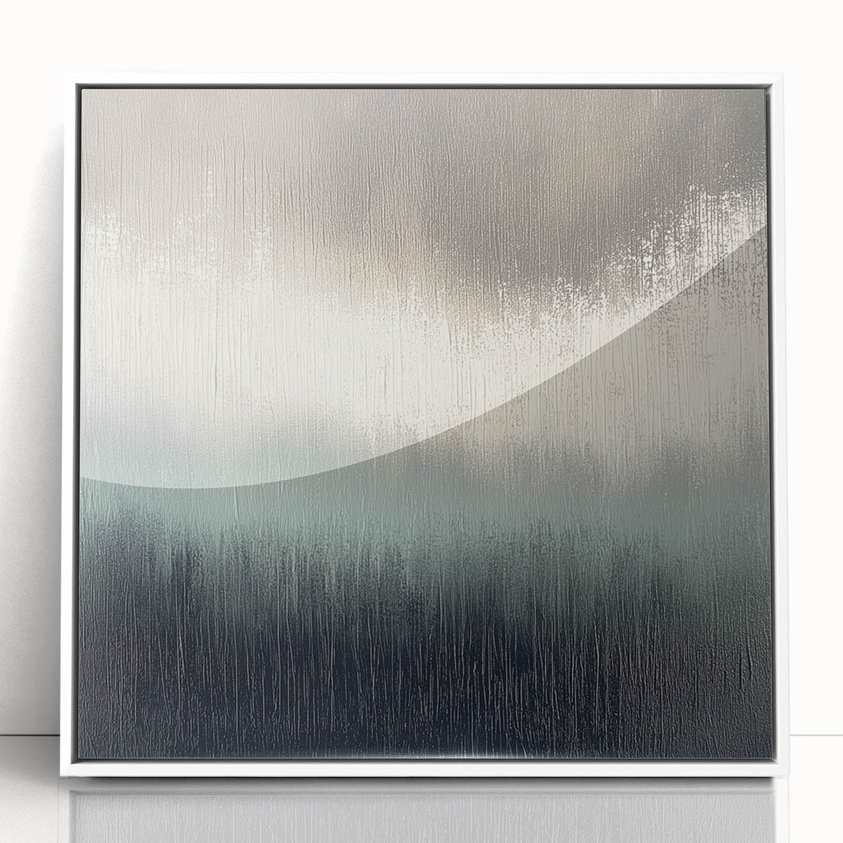 Framed acrylic artwork showcasing an abstract landscape with vibrant colors, displayed in a sleek white frame, perfect for modern home decor.