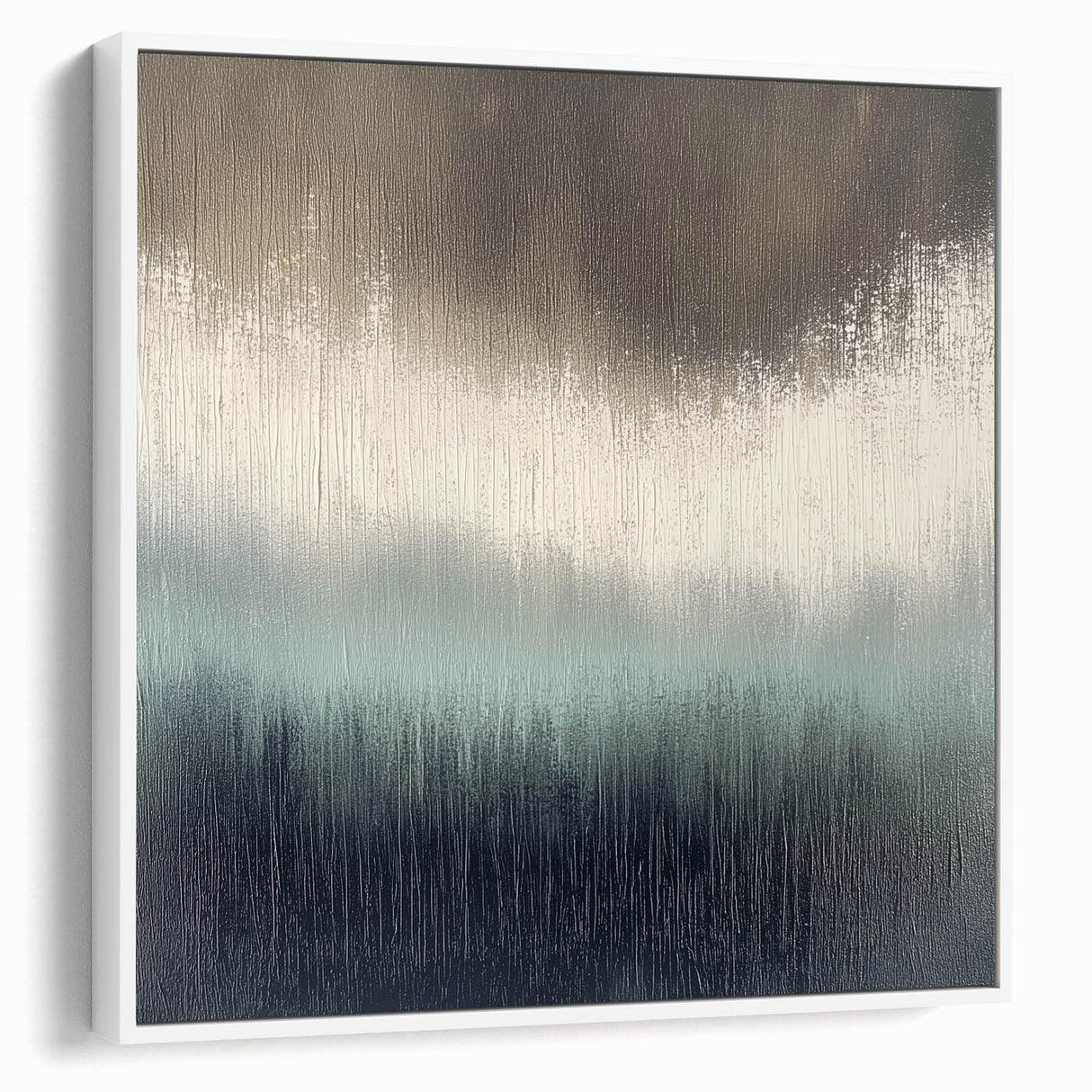 Framed abstract landscape canvas art showcasing soft pastel colors and textured brush strokes, displayed from a side view against a neutral background.
