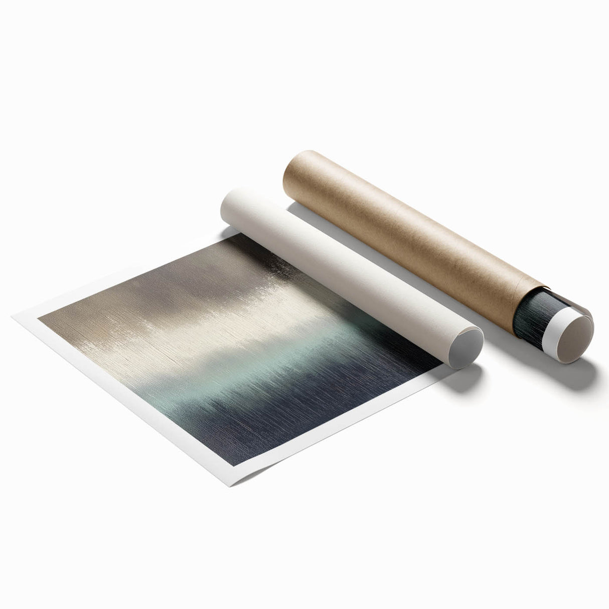 Abstract landscape artwork showcasing vibrant colors and dynamic shapes, presented as a rolled print in a protective cardboard tube, ideal for modern decor.