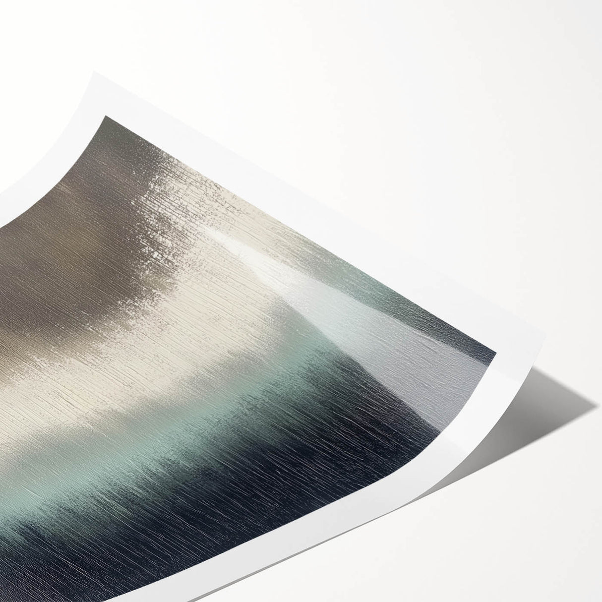 Abstract landscape art print showcasing vibrant hues of blue and green with textured brush strokes, rolled and ready for framing, perfect for modern decor.