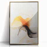 Framed minimalist wall art featuring an abstract gold design, showcasing elegant lines and shapes on a white background, perfect for contemporary decor.