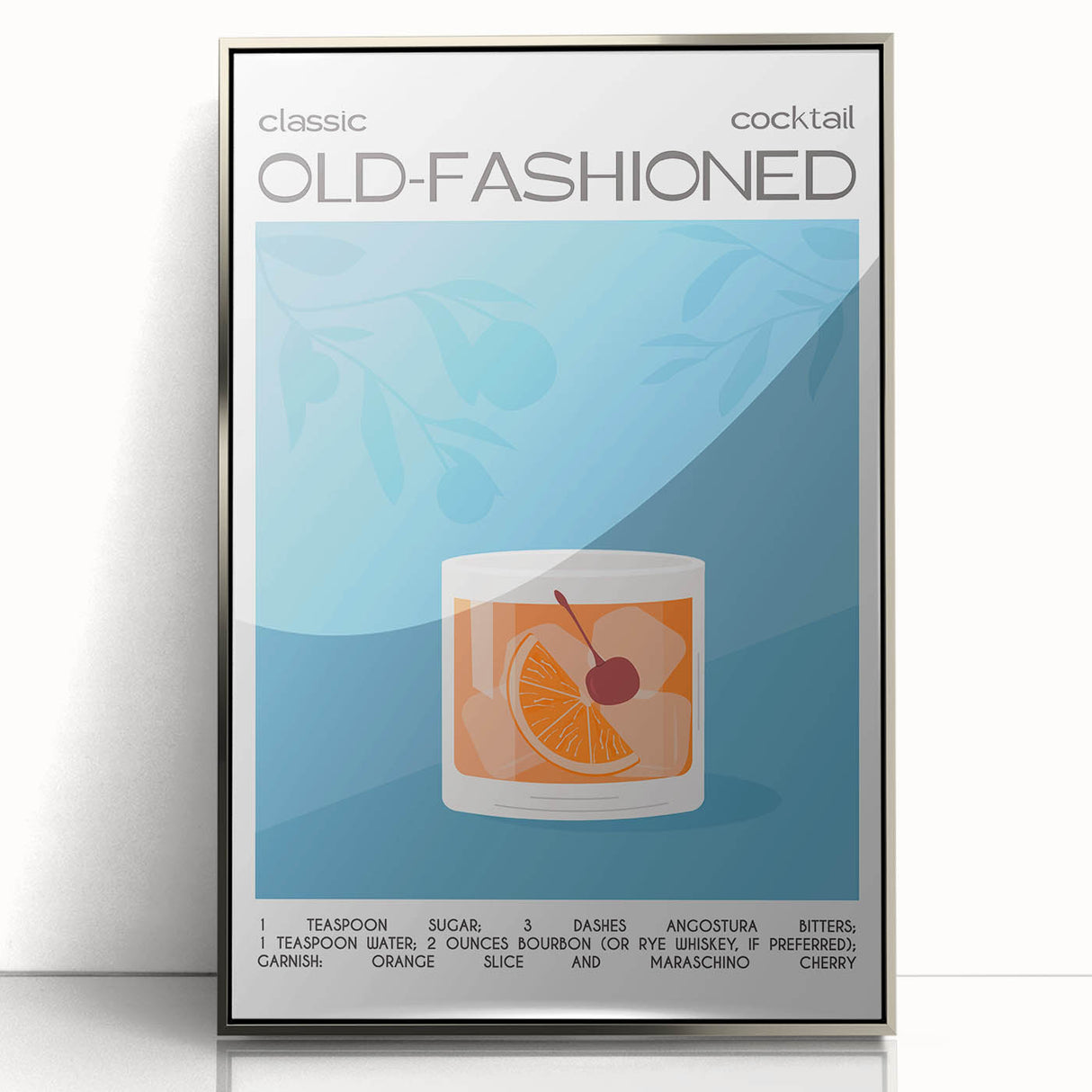 Mid-century modernist art depicting food and drinks, in silver frame and acrylic, suitable for nursery wall art.