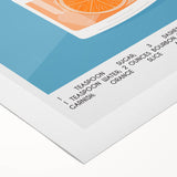 Art deco poster of food and drinks on rolled canvas, featuring vibrant colors, ideal for dining room wall art.