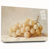 Large abstract wall art featuring assorted fruits in vibrant colors on acrylic glass, ideal for dining room decor.