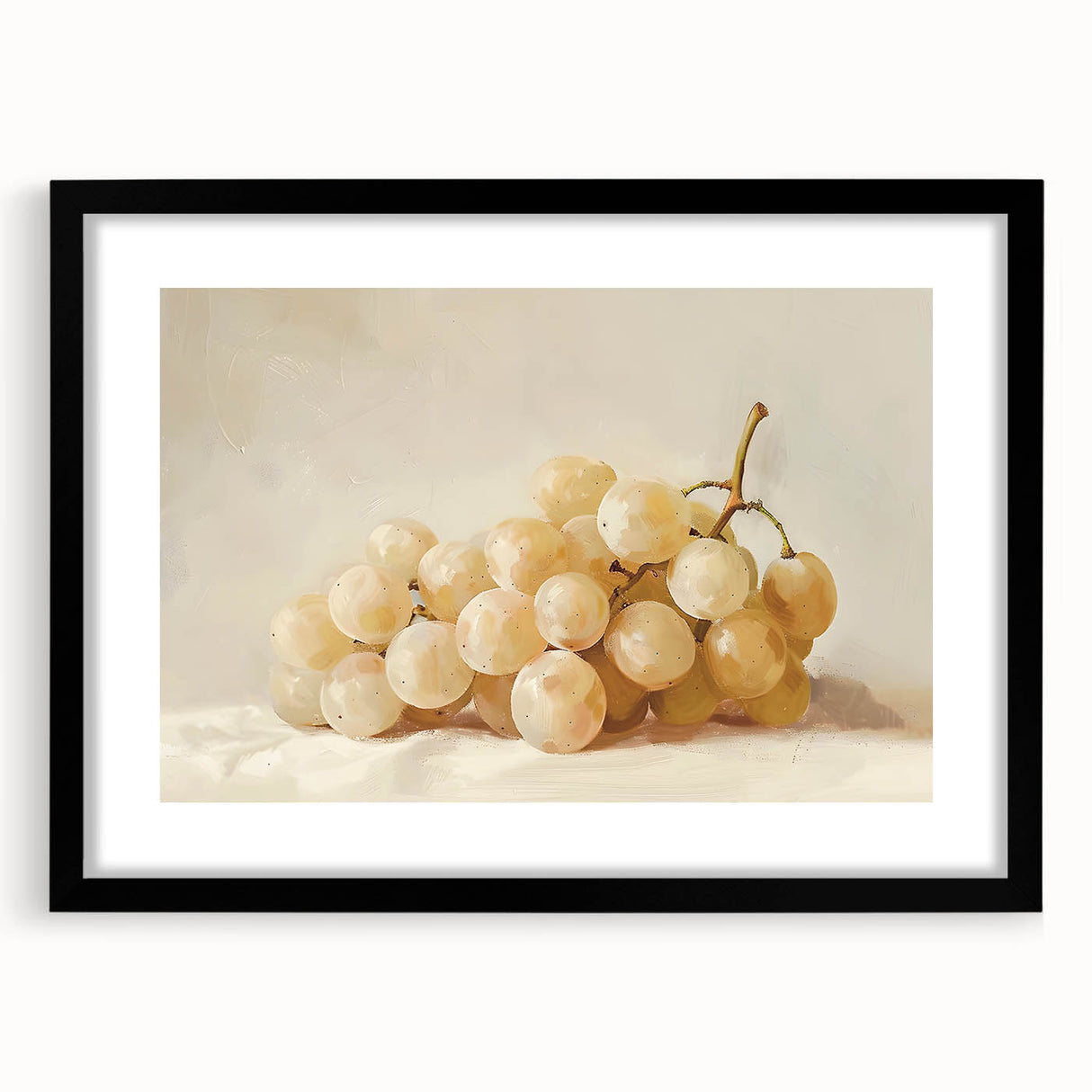 Extra large abstract art print featuring colorful, textured fruits on a black framed canvas, ideal for living room decor.