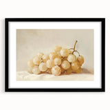 Extra large abstract art print featuring colorful, textured fruits on a black framed canvas, ideal for living room decor.