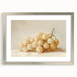 Textured abstract art print of colorful fruits on a silver-framed canvas, ideal for bedroom art.