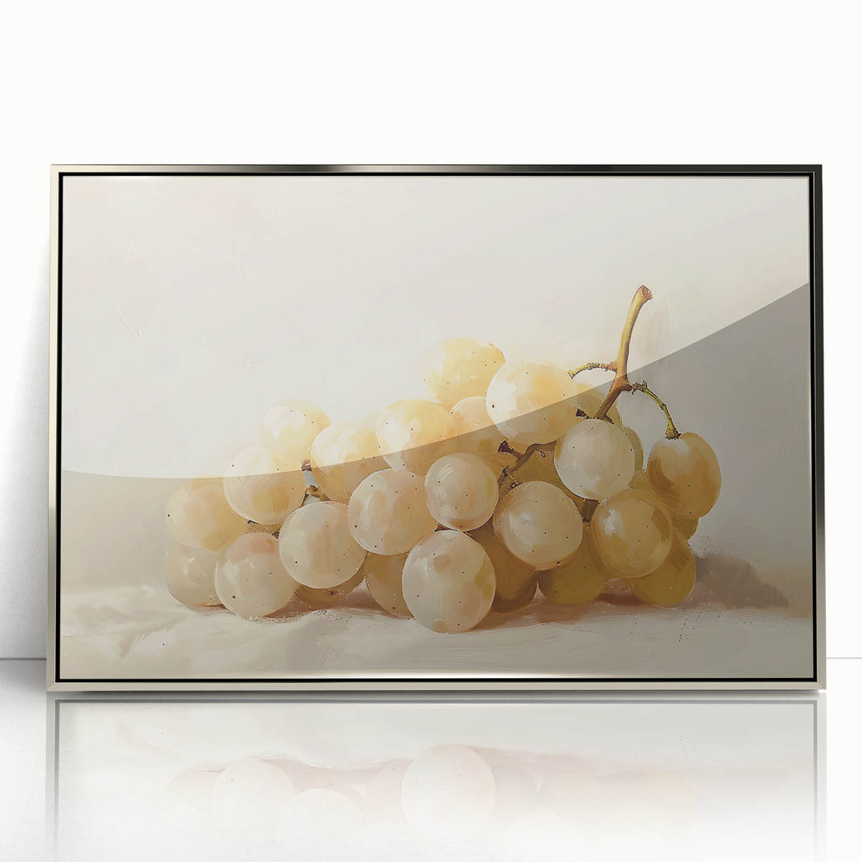 Framed acrylic painting featuring a mid-century modernist design of assorted fruits in vibrant colors.